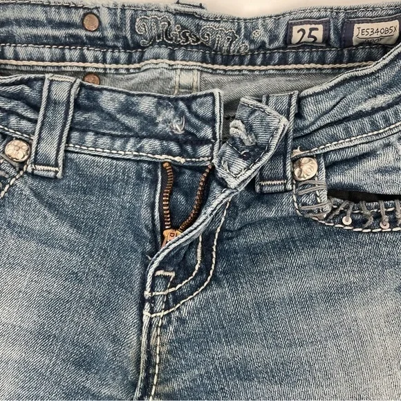 MISS ME JEANS Women’s JE534OB5X Boot Distressed knees embellished pockets sz 25 - Picture 7 of 14